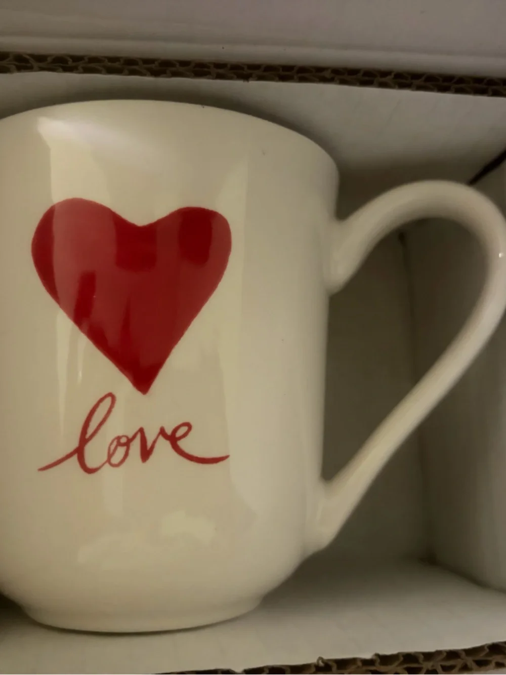 White Ceramic Love & always Mug with Red Heart - Brand: pottery barn